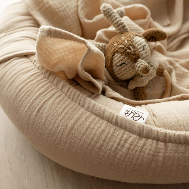PaLulli Babynest aus 100% Musselin Baumwolle Premium Kuschelnest Babynestchen 100x60cm Klettverschlu
