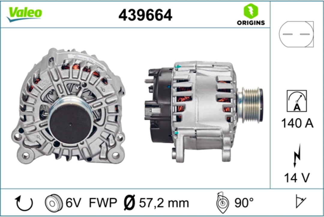 VALEO 439664 Generator Ladestrom des Generators: 140 Amp Rippen: 6 rippen Riemenscheibe Ø: 57,2 mm S
