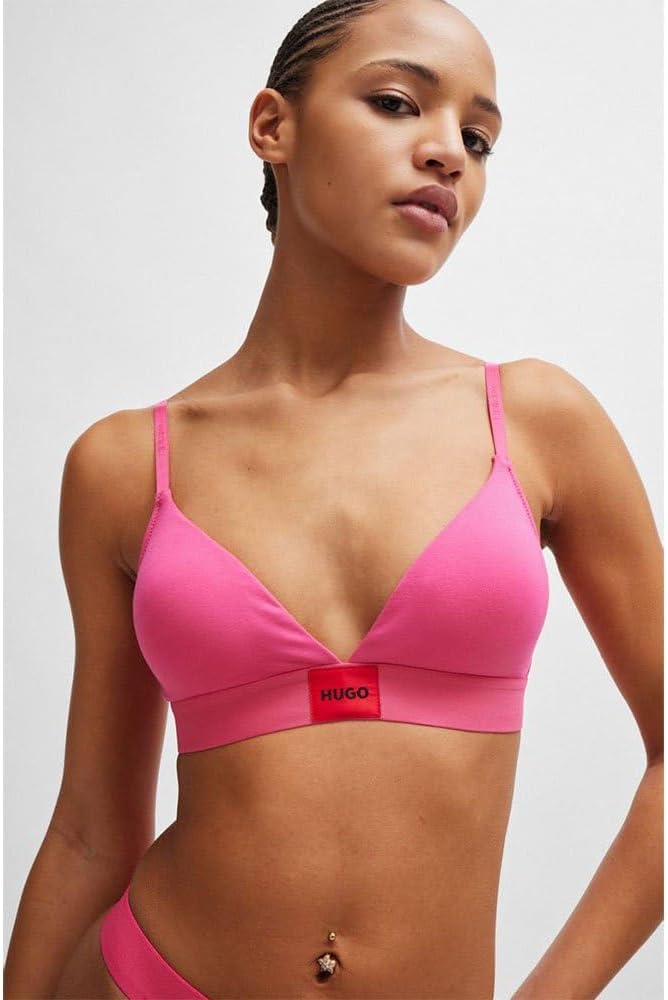 HUGO Damen Triangle RED Label Triangel-BH aus Stretch-Baumwolle mit rotem Logo-Label XS Bright Pink6