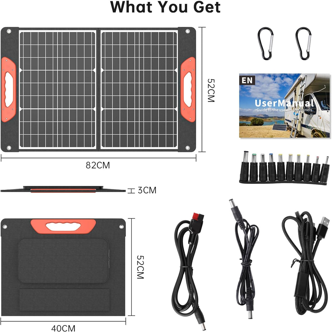 Rosaking 60W Faltbar Solarpanel,Tragbar Solar Ladegerät mit USB C+A +DC,Monokristallin ETFE Solarpan