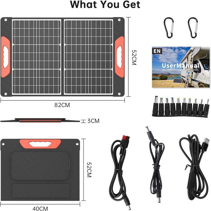 Rosaking 60W Faltbar Solarpanel,Tragbar Solar Ladegerät mit USB C+A +DC,Monokristallin ETFE Solarpan