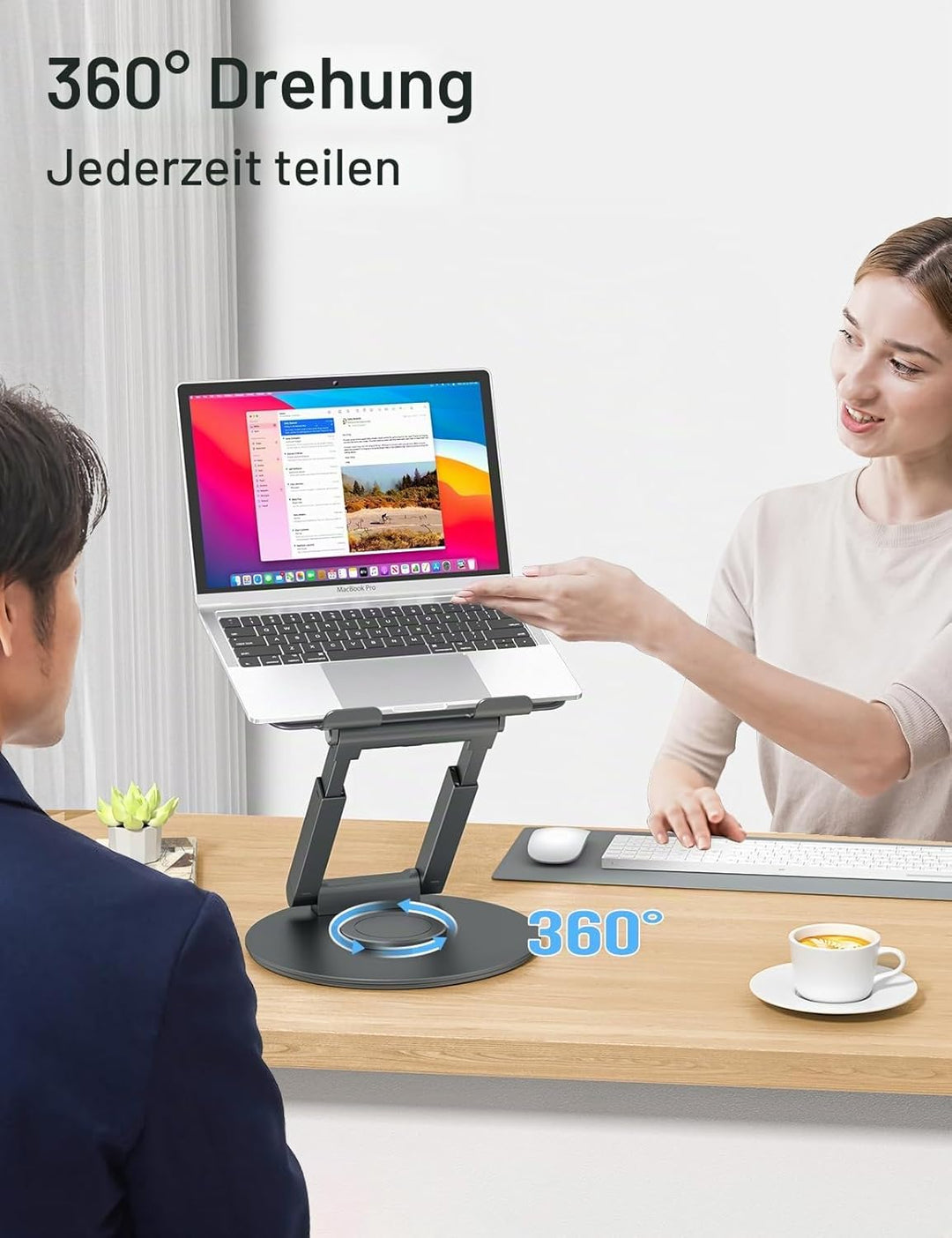 Laptop Ständer Höhenverstellbar mit 360° Drehbarer Basis, Ergonomisch Laptopständer, Laptop Erhoehun