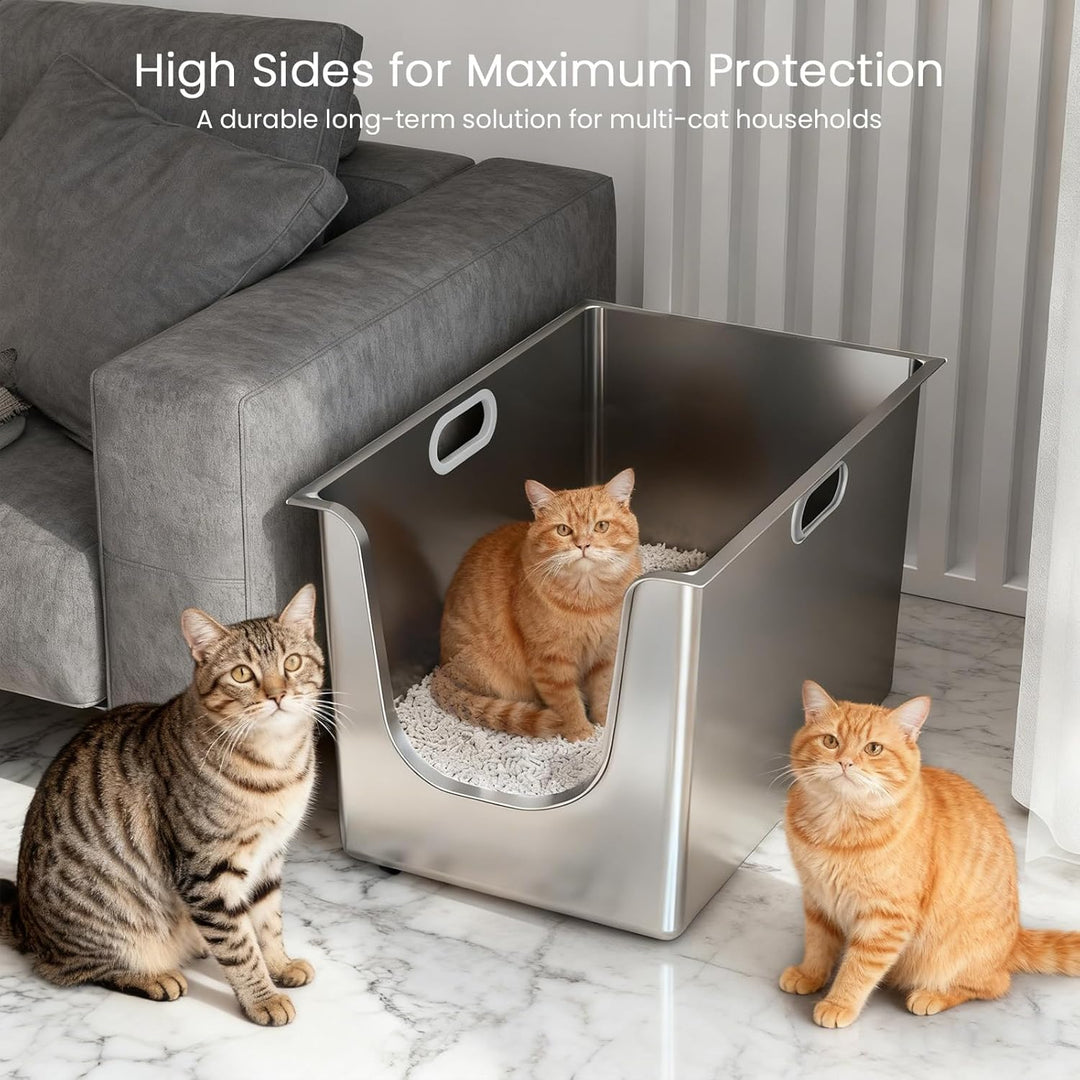 PTLOM Lebensmittelechtes Katzenklo Edelstahl XXL Katzentoilette 30cm Hohe Ränder Rostfrei,Auslaufsic