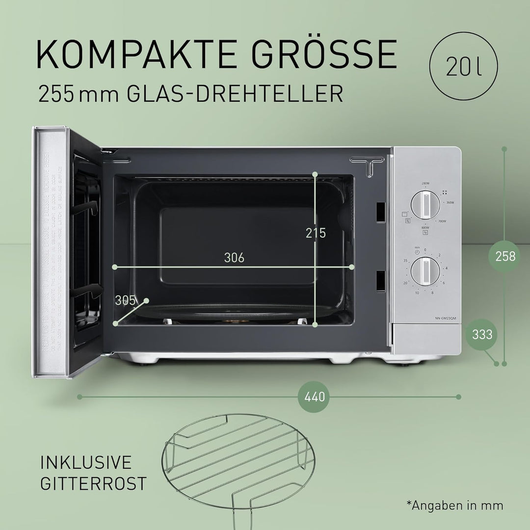 Panasonic NN-GM23QMEPG 20L Grill-Mikrowelle mit Drehteller und Grillrost, 800 W, 1000 W Grill, Aufta