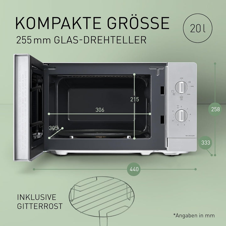 Panasonic NN-GM23QMEPG 20L Grill-Mikrowelle mit Drehteller und Grillrost, 800 W, 1000 W Grill, Aufta
