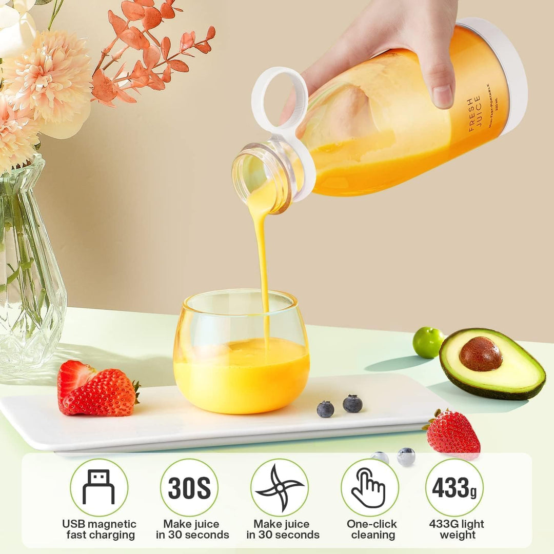 Tragbarer Mixer, 6-Klingen-Entsafterbecher für Saftshakes und Smoothies, 350 ml Mini-Mixer mit LED-A
