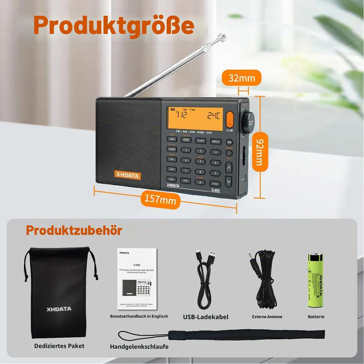 XHDATA D-808 Tragbares Digitales Radio UKW-Stereo/KW/MW/LW SSB RDS Air Band Multi-Band-Radio Lautspr
