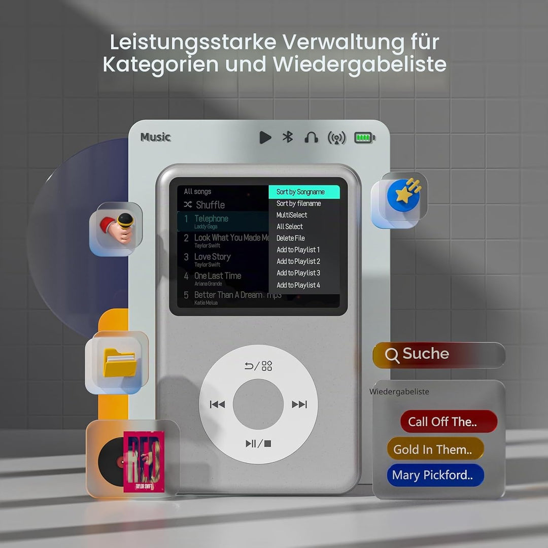 Innioasis Y1 64GB MP3 Player - Zeitlose Klasse: Touch Wheel-Steuerung, Bluetooth, Video-Player, Hörb