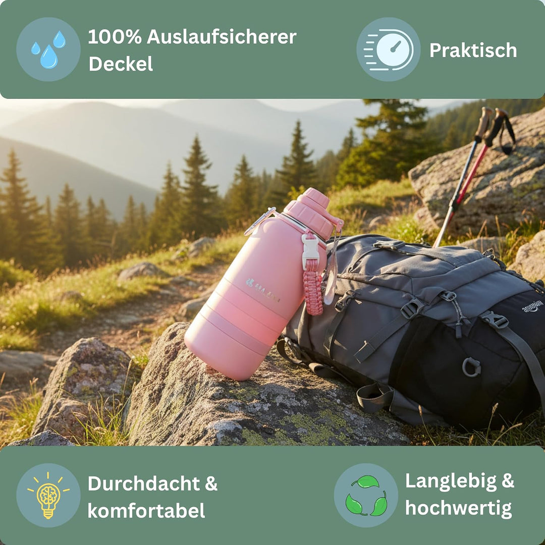 3-in-1 Hundetrinkflasche – Edelstahl 304, auslaufsicher, Softtouch, Wasser- &amp; Futterbehälter mit 3 N