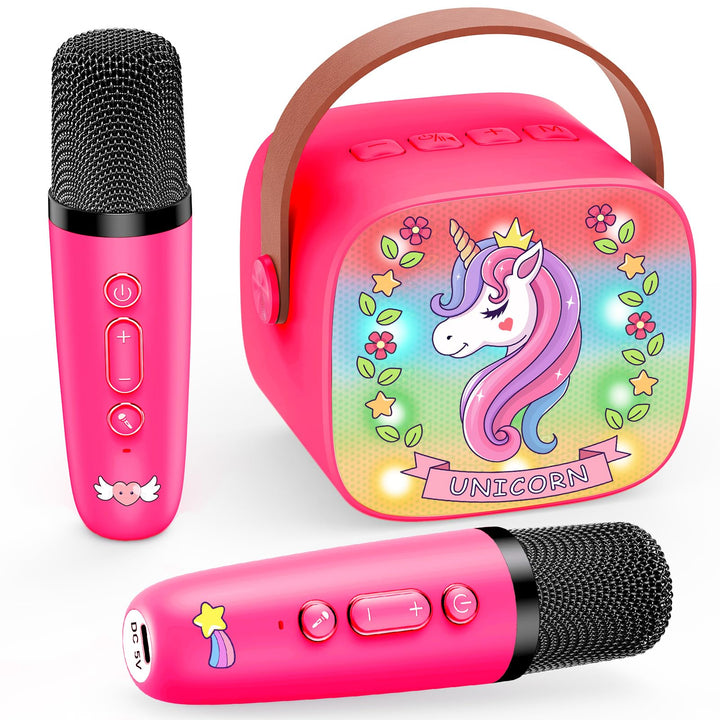 Dislocati Mädchen Geschenke 3-12 Jahre, Karaoke Maschine mit 2 Kinder Mikrofon Bluetooth Mädchen Spi
