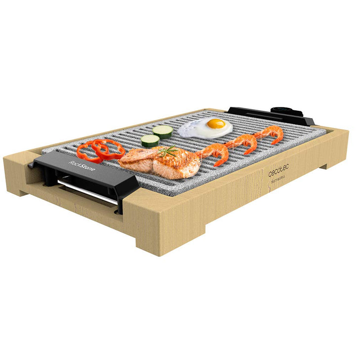 Cecotec Plancha de asar eléctrica Tasty&Grill 2000 Bamboo LineStone. Potencia 2000 W, Estructura Bam
