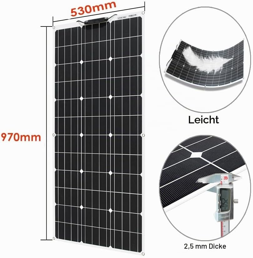 Aysolar Flexibel Solarpanel 100W 12V Monokristalline Solarmodul Flexible für Marine Camper Wohnmobil