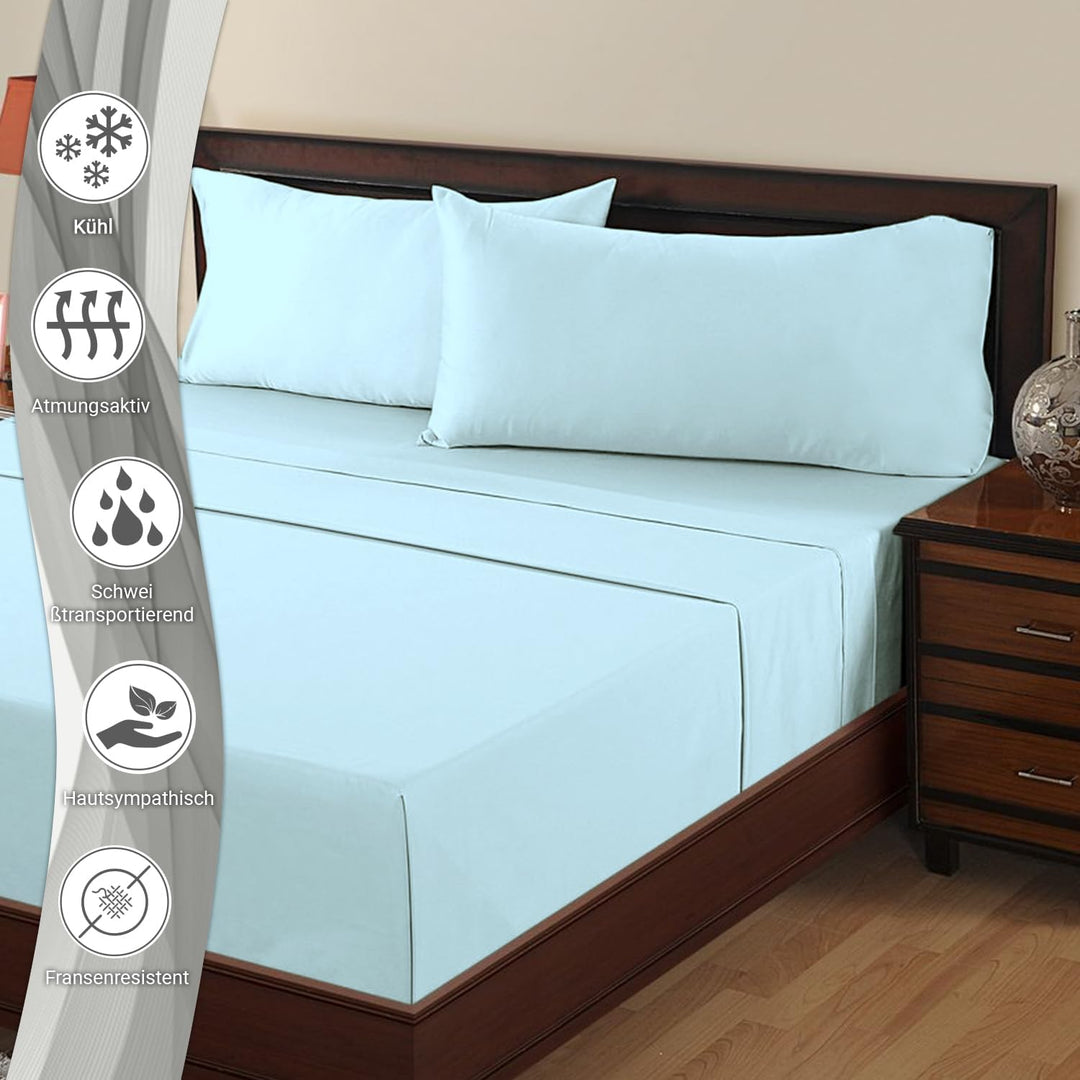 Pizuna Luxuriöser Soft-Satin 2er Pack Kissenbezug 40 x 80 cm Baby blau, 600 Fadenzahl Baumwolle Kiss