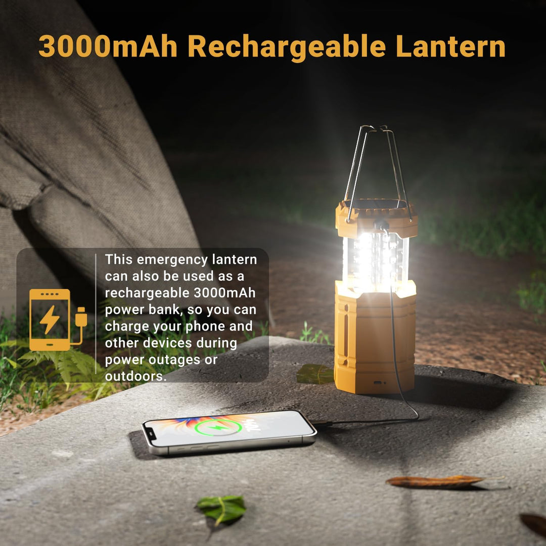 LED Campinglampe Solar, Wasserdicht LED Camping Laterne, Notfallleuchte mit Handkurbel, Eingebaute 3