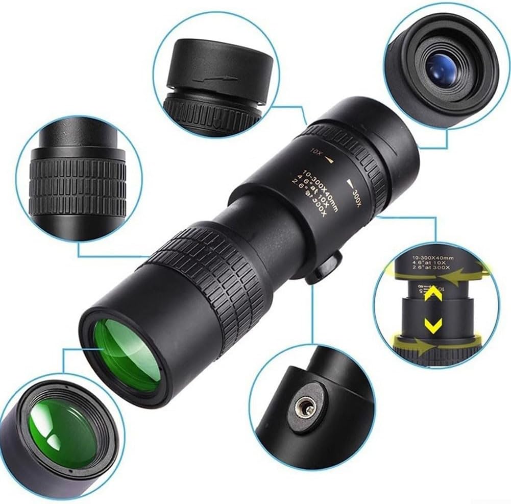 Monokular-Teleskop, 10-300-facher Zoom, leistungsstarkes Hand-Monokular für den Aussenbereich, einzi