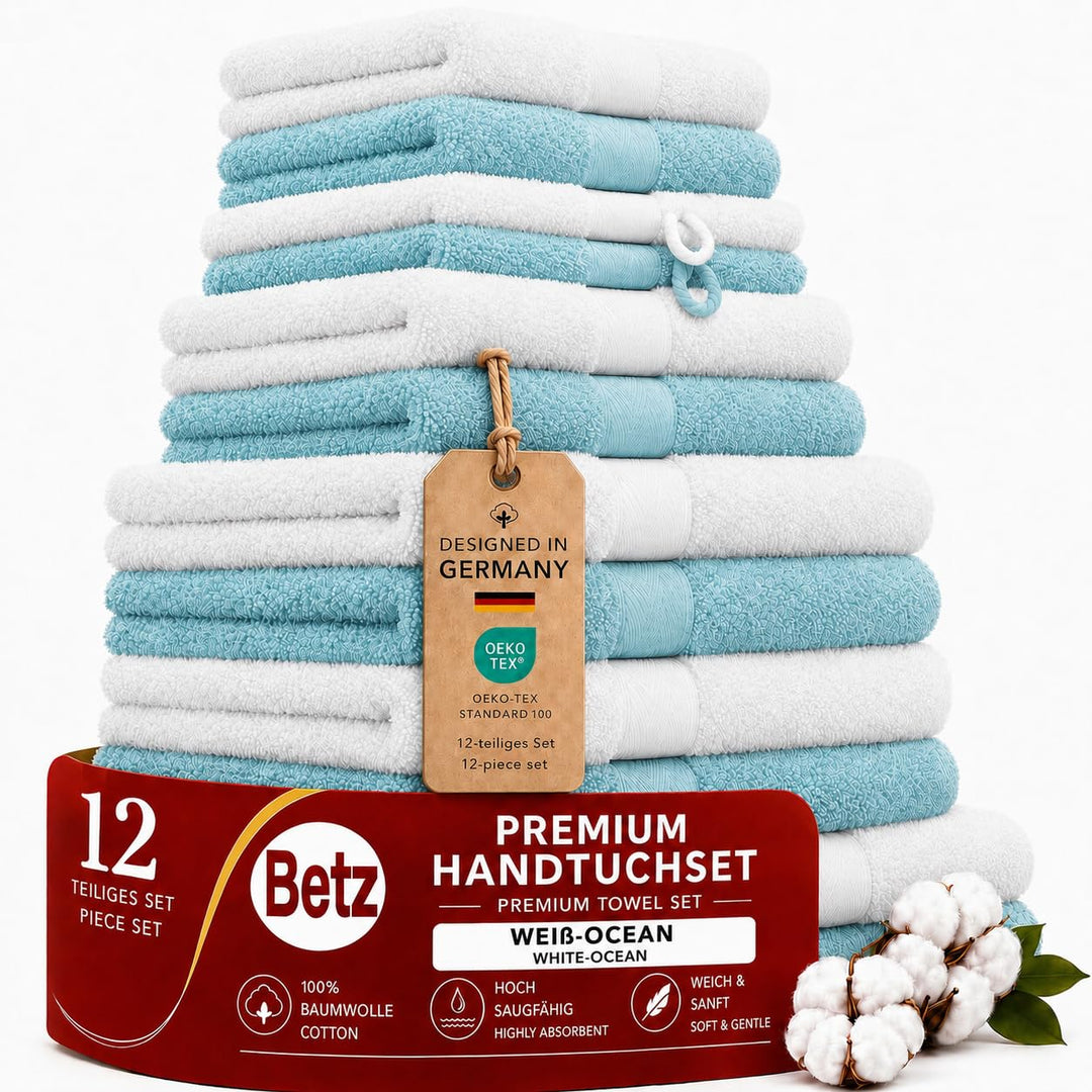 Betz 12-TLG. Handtuch Set Premium 100% Baumwolle 2 Duschtücher 4 Handtücher 2 Gästetücher 2 Seiftüch