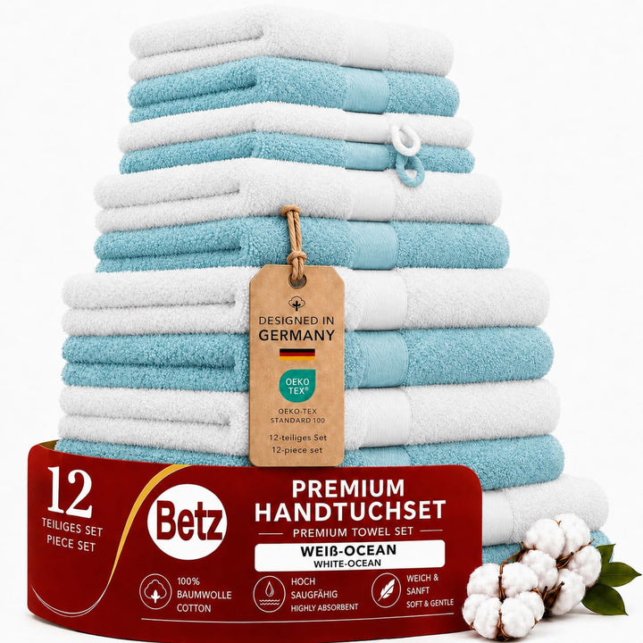 Betz 12-TLG. Handtuch Set Premium 100% Baumwolle 2 Duschtücher 4 Handtücher 2 Gästetücher 2 Seiftüch