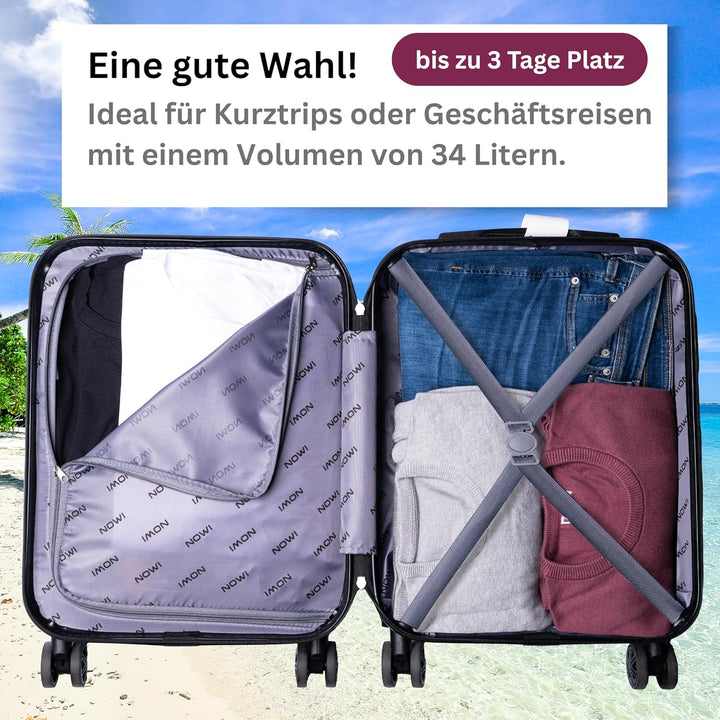 NOWI® Las Palmas Koffer Klein: 55x40x20cm Leichter Hartschalenkoffer mit Rollen, 34L passend für Rya