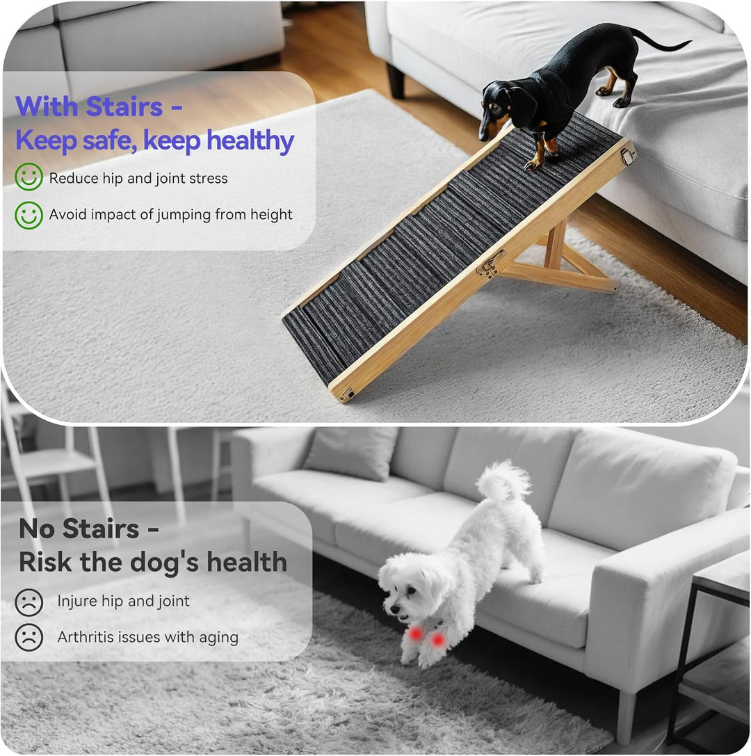2025 Upgraded Hund Rampe für Couch, Faltbare Hölzerne Kleine Hund Rampe für Bett, 4 Einstellbare Höh