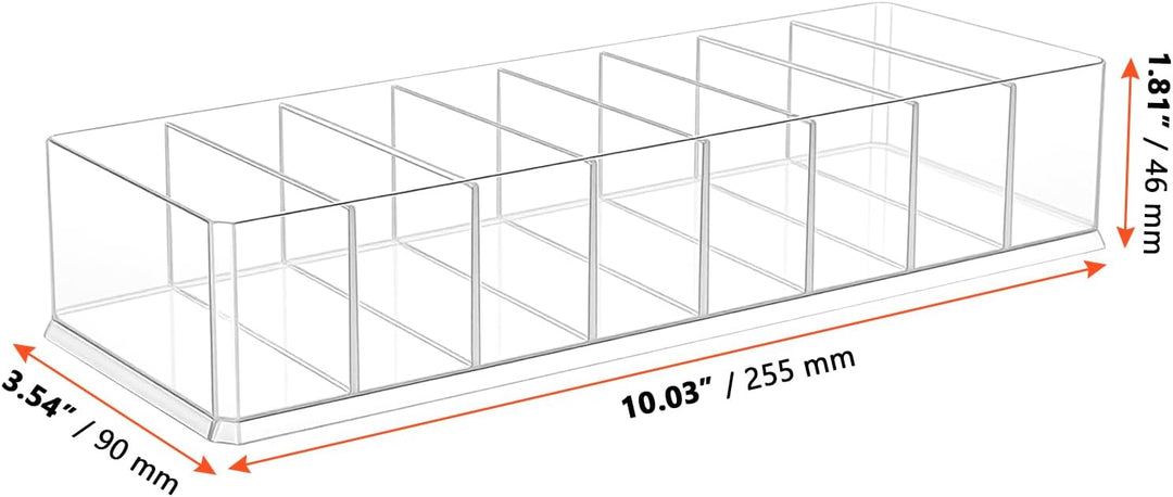 SINJEUN 6 Stück Kosmetik Organizer Acryl, 25,5 x 9 x 4,6cm 8 Fächer Make Up Organizer, Transparent S