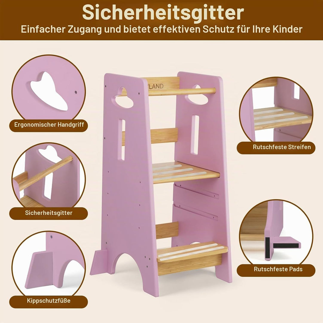COSYLAND Montessori Lernturm ab 1 Jahr, höhenverstellbarer Learning Tower mit Kippschutz für Kinder,