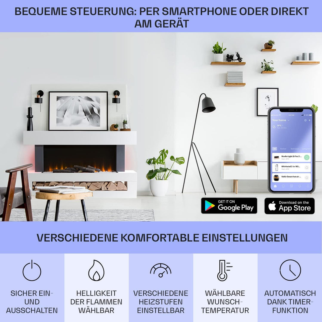 Klarstein Elektrokamin, Elektro Heizungen für Wohnzimmer & Innenräume, Elektrischer Kamin mit LED Fl