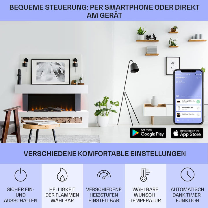 Klarstein Elektrokamin, Elektro Heizungen für Wohnzimmer & Innenräume, Elektrischer Kamin mit LED Fl