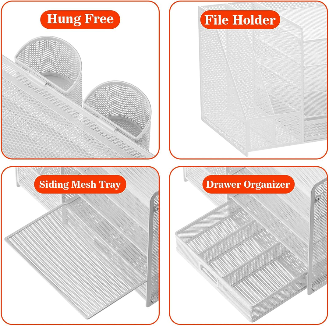Schreibtisch Organizer mit Aktenhalter, 5-stufiger Papier Organizer mit Schublade und 2 Stifthaltern