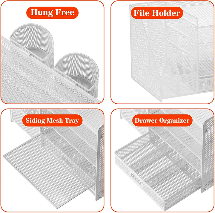Schreibtisch Organizer mit Aktenhalter, 5-stufiger Papier Organizer mit Schublade und 2 Stifthaltern