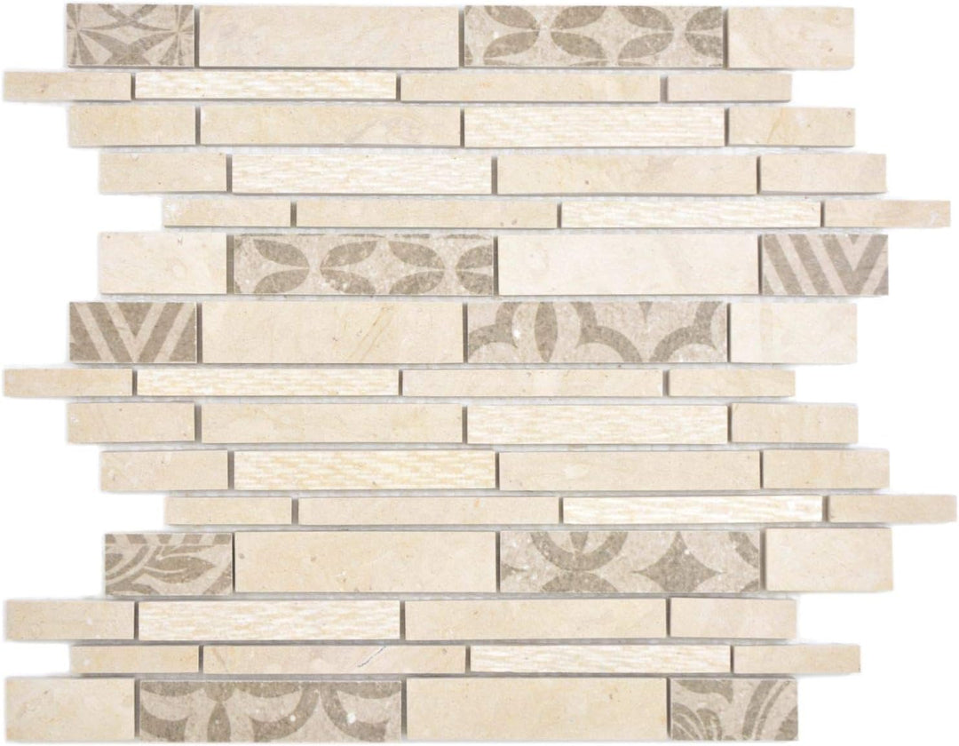 Mosaik Fliese Verbund Marmor/Keramik mix beige für WAND BAD WC KÜCHE Wandverblender Fliesenspiegel V
