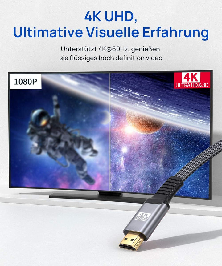 JSAUX HDMI Kabel 4Meter [4K@60Hz,HDMI 2.0,18Gbps] Flach HDMI 2.0 Kabel Highspeed 5M HDMI Nylon Geflo