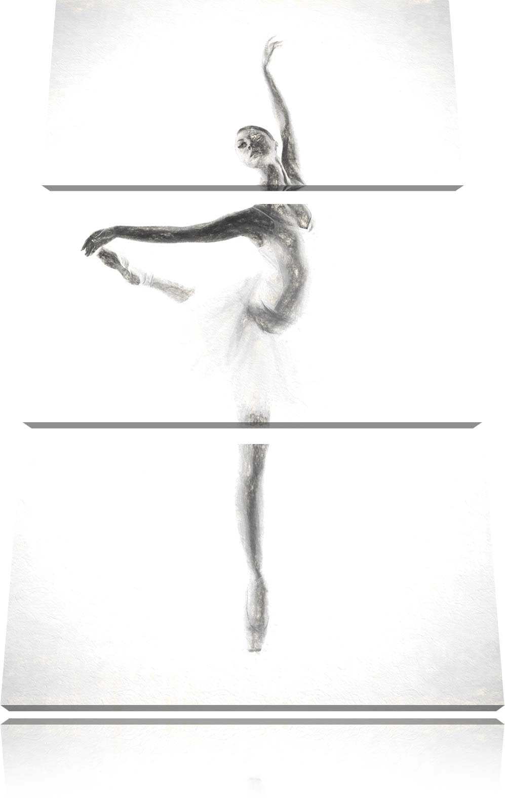 Pixxprint Ästhetische Ballerina / 3-Teilig/Gesamtmass 120cm Leinwandbild bespannt auf Holzrahmen/Wan
