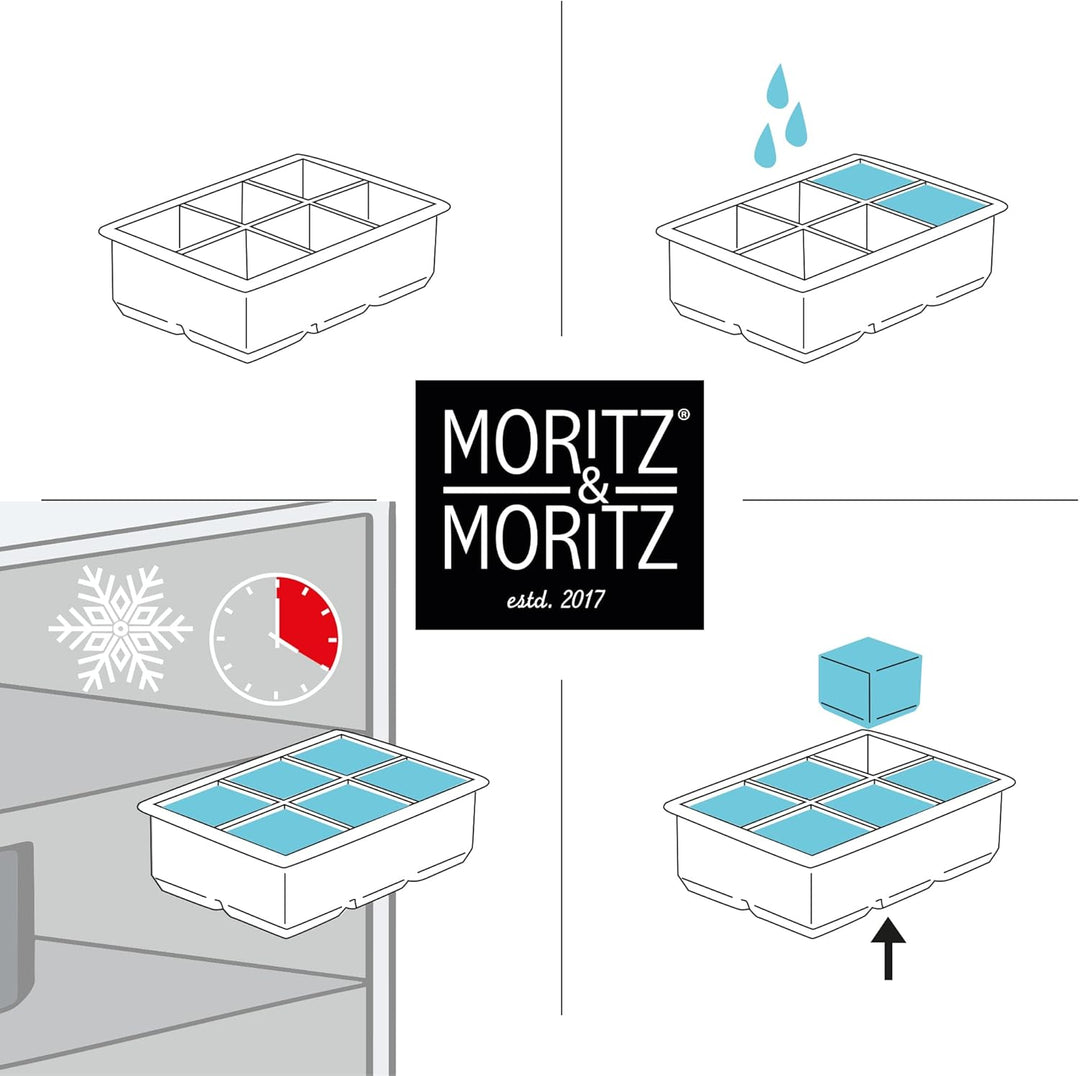 Moritz & Moritz 2x Eiswürfelform Eckig – Grosse Eiswürfelform Silikon für 12 Eiswürfel in Würfelform
