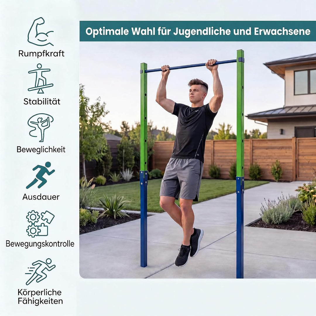 GYMAX Outdoor Klimmzugstange höhenverstellbar, Klimmzugstation Metall | Klimmzugstation Metall Kraft