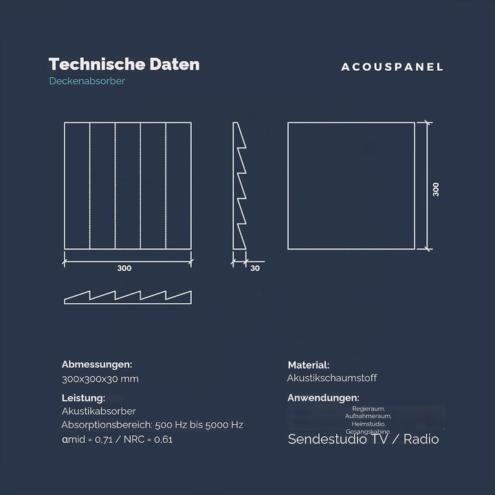 AcousPanel Akustikschaumstoff Schaumstoffplatten 30x30x3cm Anthrazitgrau (28