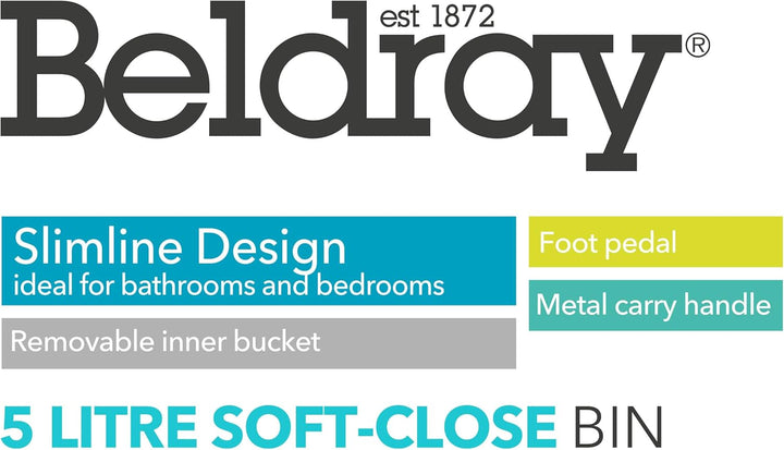 Beldray LA041173SS Treteimer für Badezimmer – Abfalleimer mit rechteckigem Soft-Close-Deckel, Küchen