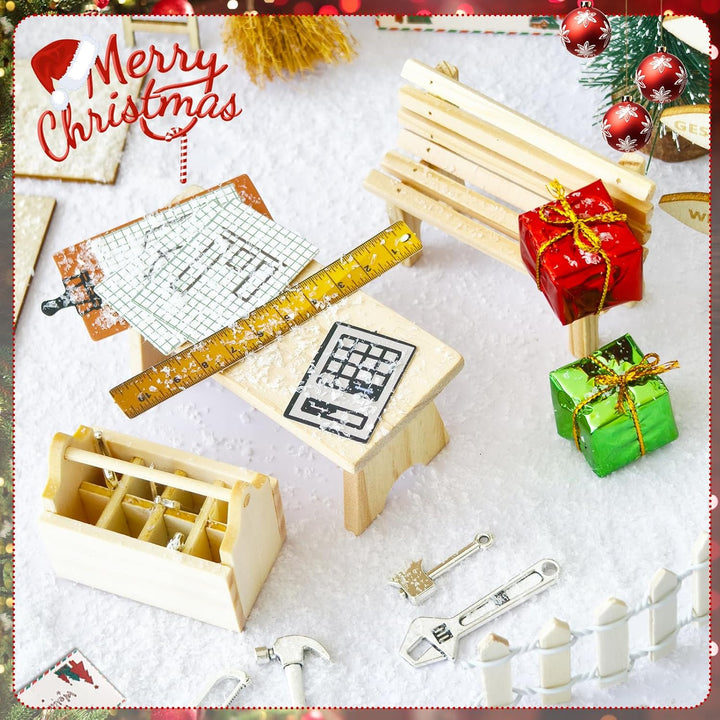 ROLLWAY 80 Stück Miniatur Wichtel Zubehör Baustelle Set, Weihnachten Wichteltür Zubehör Komplettset