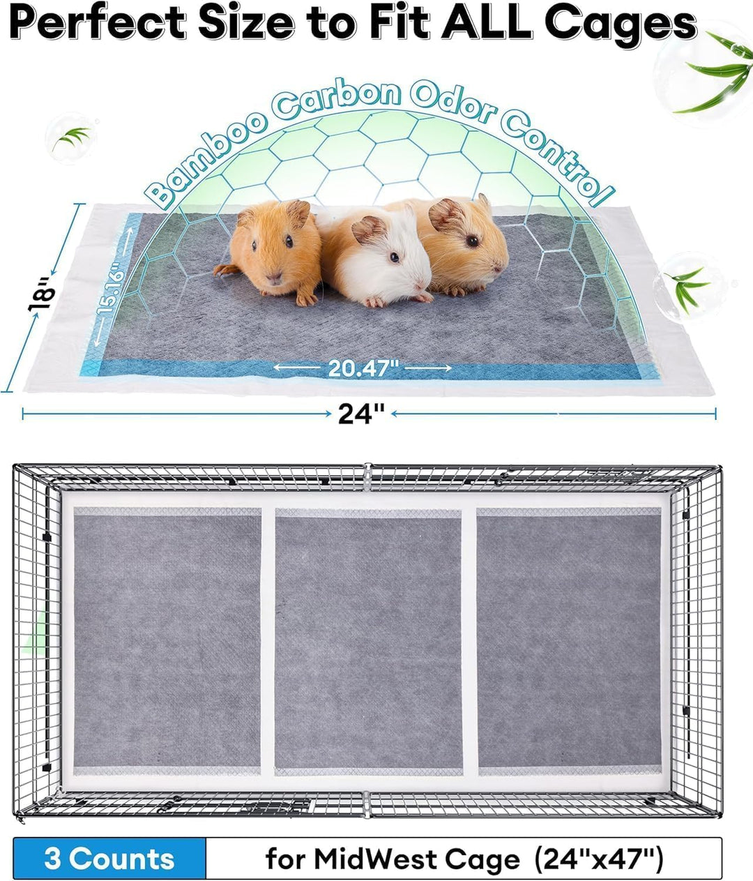 BUCATSTATE Einweg PIPI Pads für Meerschweinchen 50 Stück, 6 Lagen Super Saugfähig Kleintier Pee Pads