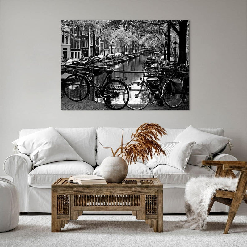 Bilder auf Leinwand 100x70cm Leinwandbild mit Rahmen Holland Kanal Gross Wanddeko Bild Schlafzimmer