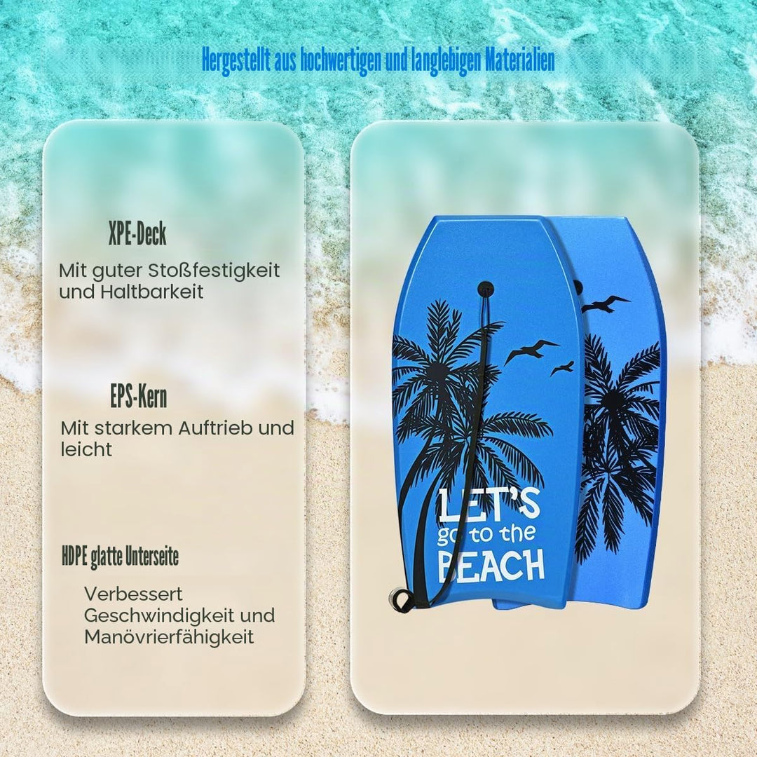 HOMASIS Surfbrett L, Bodyboard aus XPE und HDPE mit Handschlaufe, Halbmond Surfbrett, geeignet ab 14