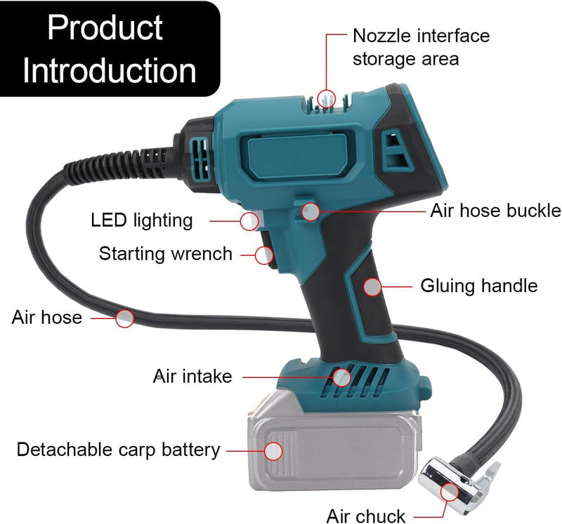 Akku Kompressor Für Makita 18v, 130PSI Elektrische Luftpumpe Autokompressor, LED Digitaler Druckanze