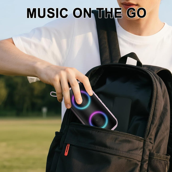 Tragbarer Bluetooth Lautsprecher mit Licht,Bluetooth 5.3 Musikbox,Bass Boost Box mit IPX7 Wasserschu