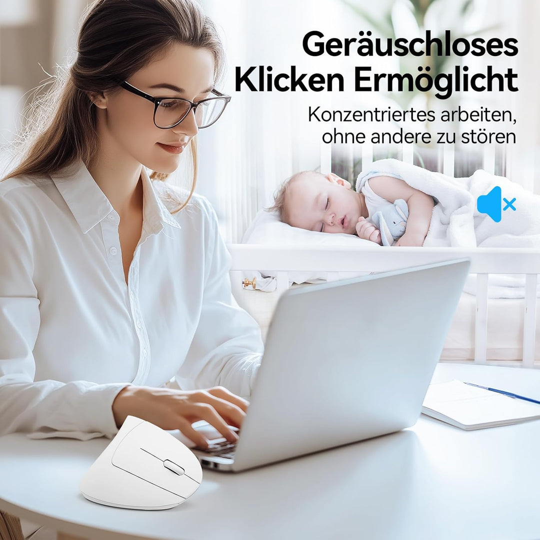 TECKNET Ergonomische Kabellose Bluetooth Maus - Vertikale Wireless Mouse mit 3 Gerät (BT+BT+USB), Op