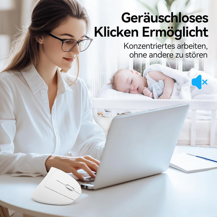 TECKNET Ergonomische Kabellose Bluetooth Maus - Vertikale Wireless Mouse mit 3 Gerät (BT+BT+USB), Op