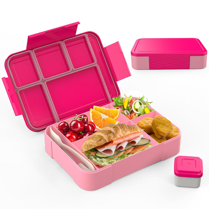 SWVIODMT Brotdose Kinder mit Fächern, 1300ml Lunchbox Kinder, Bento Box mit 5 Fächern Besteckset, Au