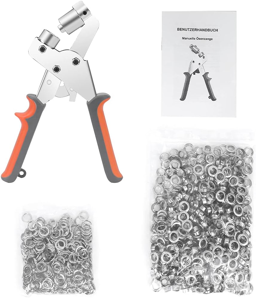 BriSunshine Ösenzange Set mit 500PCS (Innen Ø 10mm) Metallösen Ösen,Professionelles Handheld Ösensta