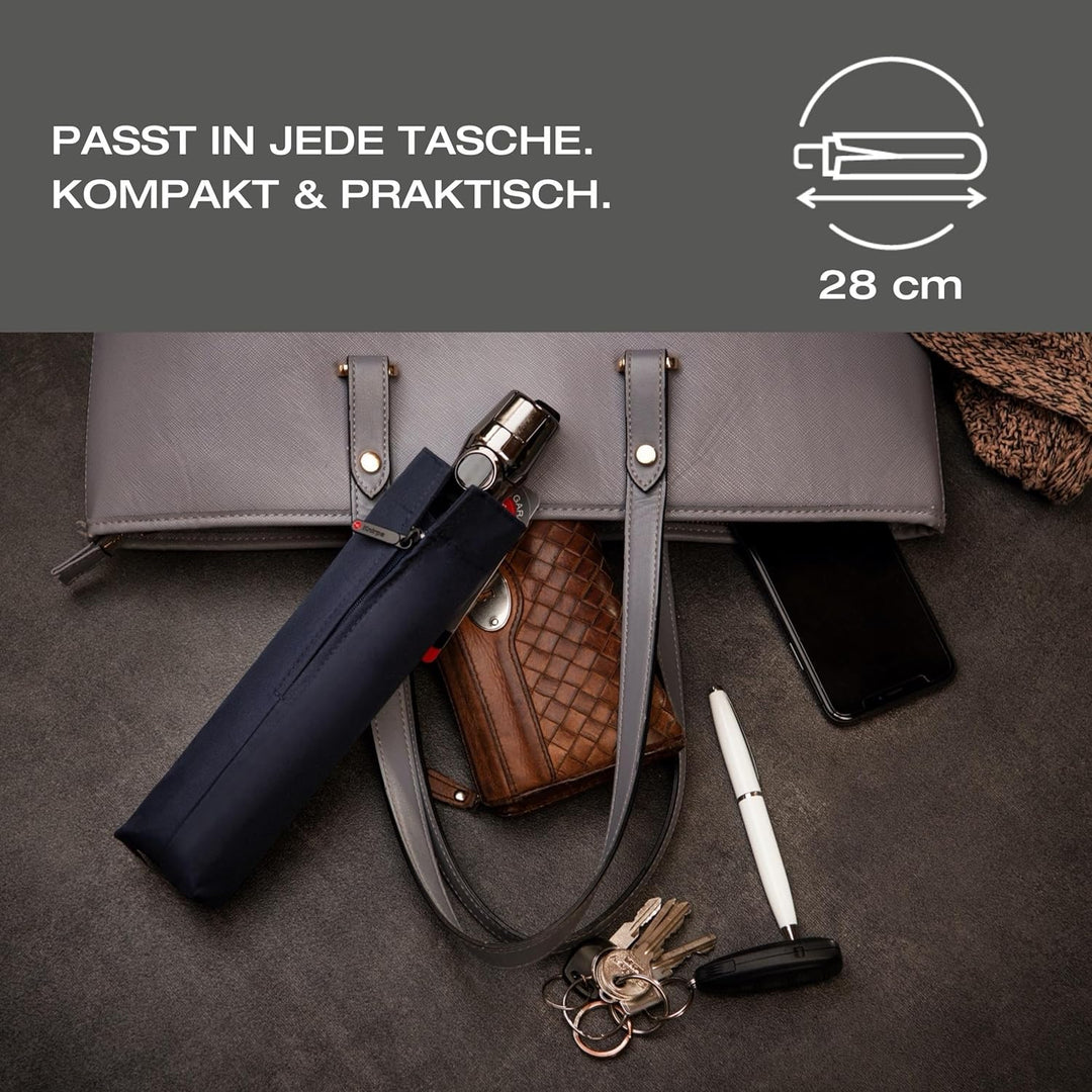 Knirps Taschenschirm T.200 Medium Duomatic in Navy mit Schutzhülle I Regenschirm mit Duomatic-Funkti