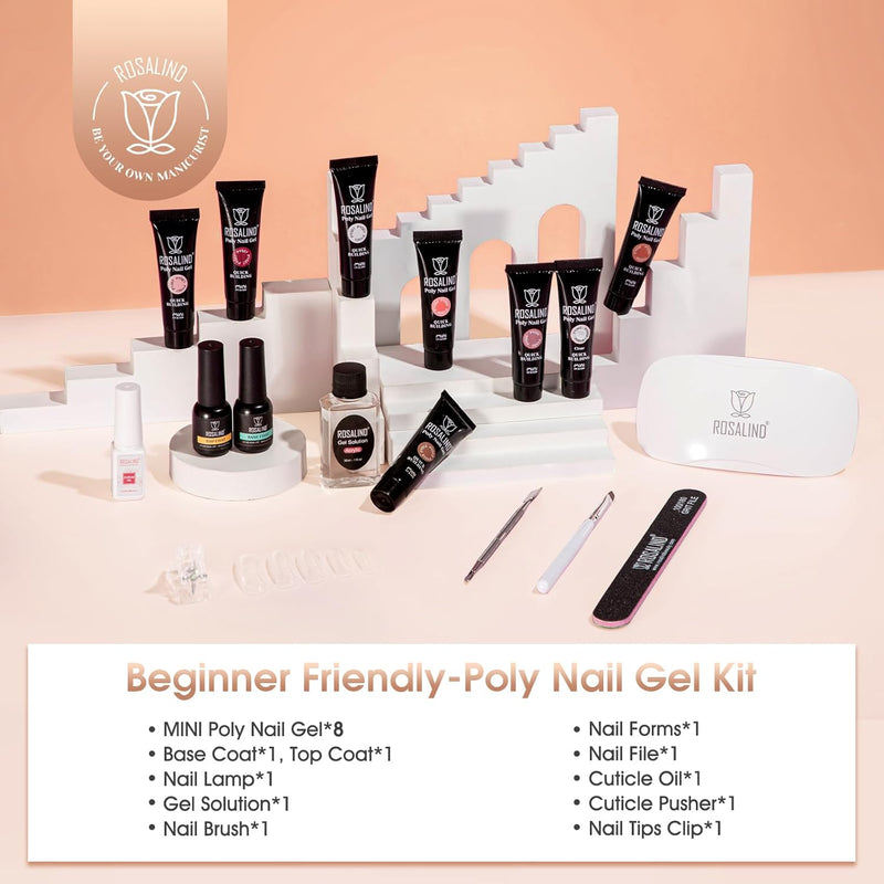 ROSALIND Gelnägel Starterset 8 Farben , Poly Nail Gel Set mit UV Lampe, Base Top Coat und Maniküre-W