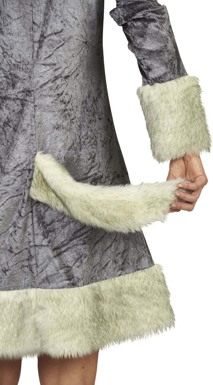 Andrea Moden - Kostüm Silberfuchs, Kleid mit Kapuze, mit Plüsch-Besätzen, Fuchs, Tier, Mottoparty, K