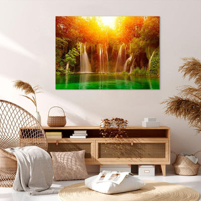 Bilder auf Leinwand 100x70cm Leinwandbild Kroatien nationalpark wasserfall Gross Wanddeko Bild Schla